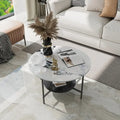 Round Coffee Table 31.5 Coffee Tables for Living Room High Glossy Faux Marble Cocktail Table with Storage Open Shelf