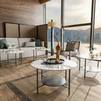 31.5" Round Coffee Table - 2-Tier Sintered Stone Top, Aluminum Alloy Frame, Storage Shelf, Modern Minimalist, White & Black