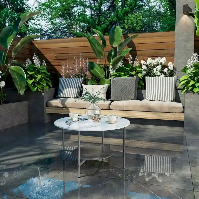 31.5" Round Coffee Table - 2-Tier Sintered Stone Top, Aluminum Alloy Frame, Storage Shelf, Modern Minimalist, White & Black