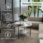 31.5" Round Coffee Table - 2-Tier Sintered Stone Top, Aluminum Alloy Frame, Storage Shelf, Modern Minimalist, White & Black