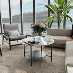 31.5" Round Coffee Table - 2-Tier Sintered Stone Top, Aluminum Alloy Frame, Storage Shelf, Modern Minimalist, White & Black