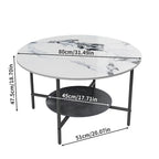31.5" Round Coffee Table - 2-Tier Sintered Stone Top, Aluminum Alloy Frame, Storage Shelf, Modern Minimalist, White & Black