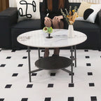 31.5" Round Coffee Table - 2-Tier Sintered Stone Top, Aluminum Alloy Frame, Storage Shelf, Modern Minimalist, White & Black