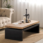 2-Tier Coffee Table Black & Natural Solid Wood - 47.6"L x 23.6"W x 16.3"H Versatile Living Room Table, Easy Assembly 10-15 Min