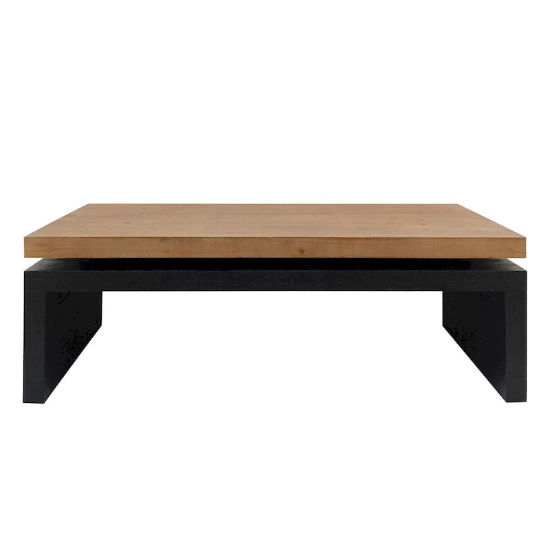 2-Tier Coffee Table Black & Natural Solid Wood - 47.6"L x 23.6"W x 16.3"H Versatile Living Room Table, Easy Assembly 10-15 Min