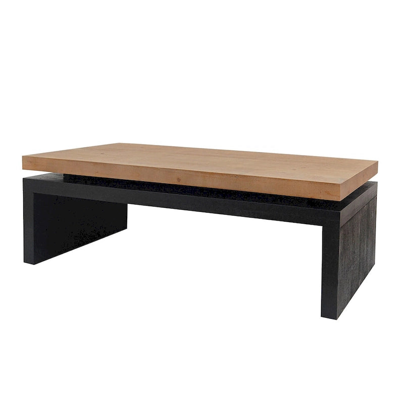2-Tier Coffee Table Black & Natural Solid Wood - 47.6"L x 23.6"W x 16.3"H Versatile Living Room Table, Easy Assembly 10-15 Min