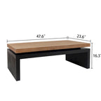 2-Tier Coffee Table Black & Natural Solid Wood - 47.6"L x 23.6"W x 16.3"H Versatile Living Room Table, Easy Assembly 10-15 Min