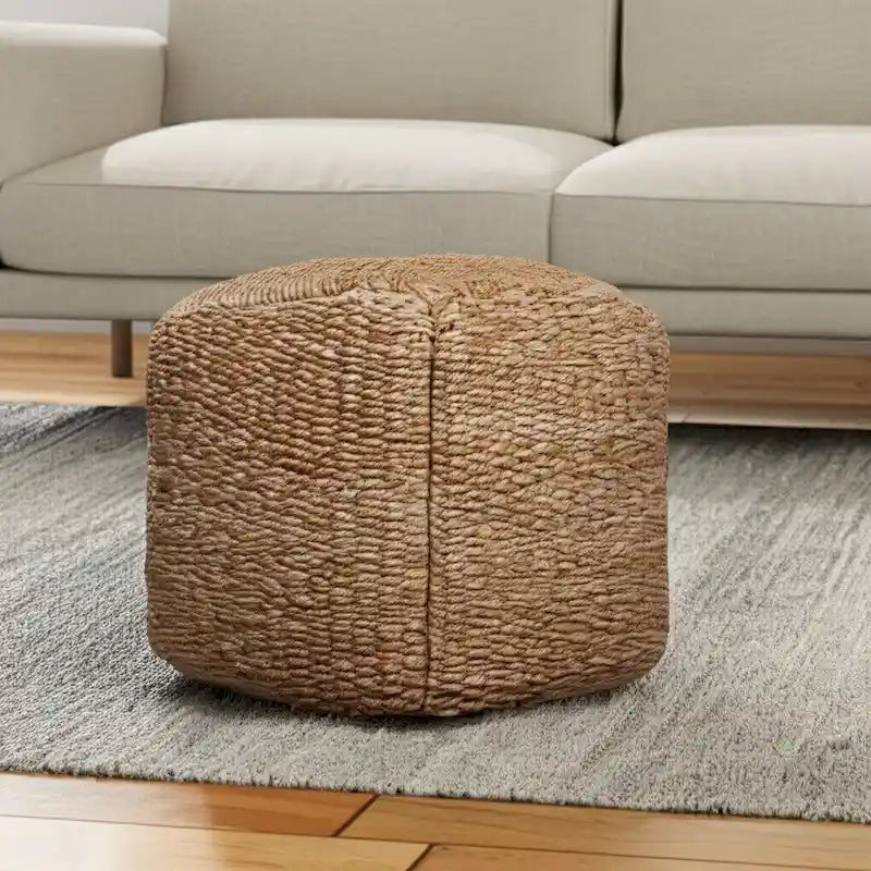 18" Natural Jute Woven Cube Pouf Ottoman - Handmade, 300lbs Capacity, Bohemian Style Footrest & Extra Seating, Soft Padded