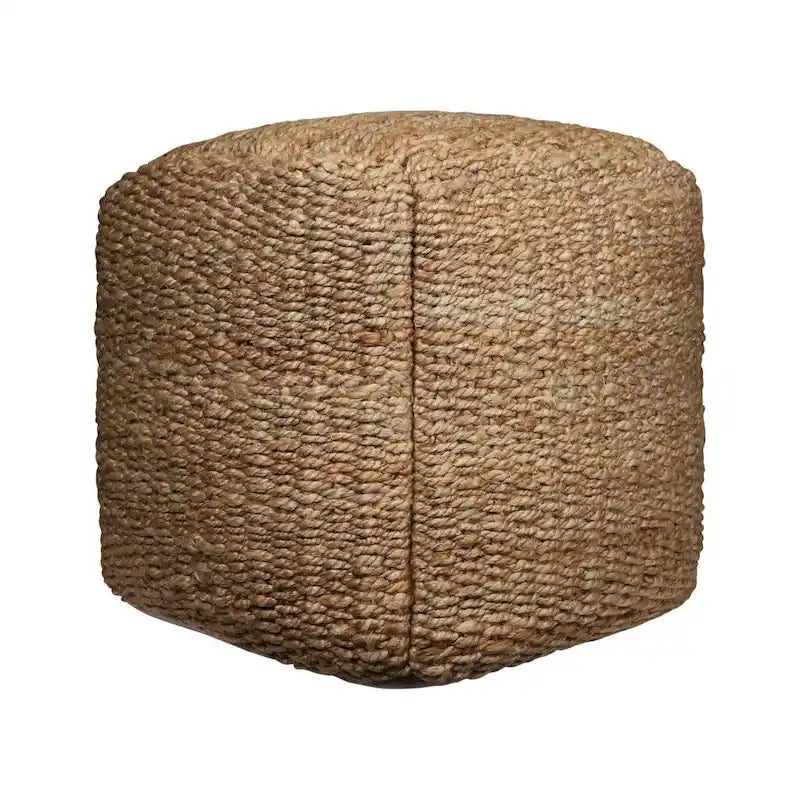 18" Natural Jute Woven Cube Pouf Ottoman - Handmade, 300lbs Capacity, Bohemian Style Footrest & Extra Seating, Soft Padded