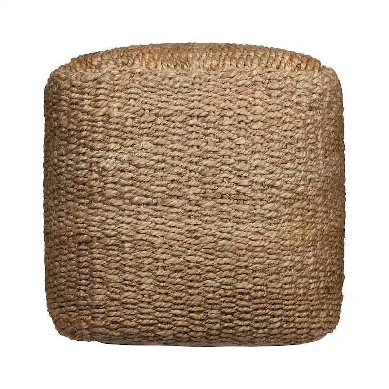 18" Natural Jute Woven Cube Pouf Ottoman - Handmade, 300lbs Capacity, Bohemian Style Footrest & Extra Seating, Soft Padded