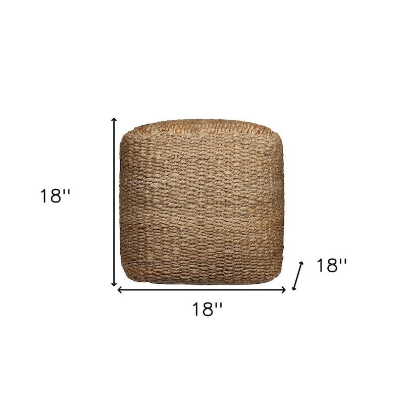 18" Natural Jute Woven Cube Pouf Ottoman - Handmade, 300lbs Capacity, Bohemian Style Footrest & Extra Seating, Soft Padded