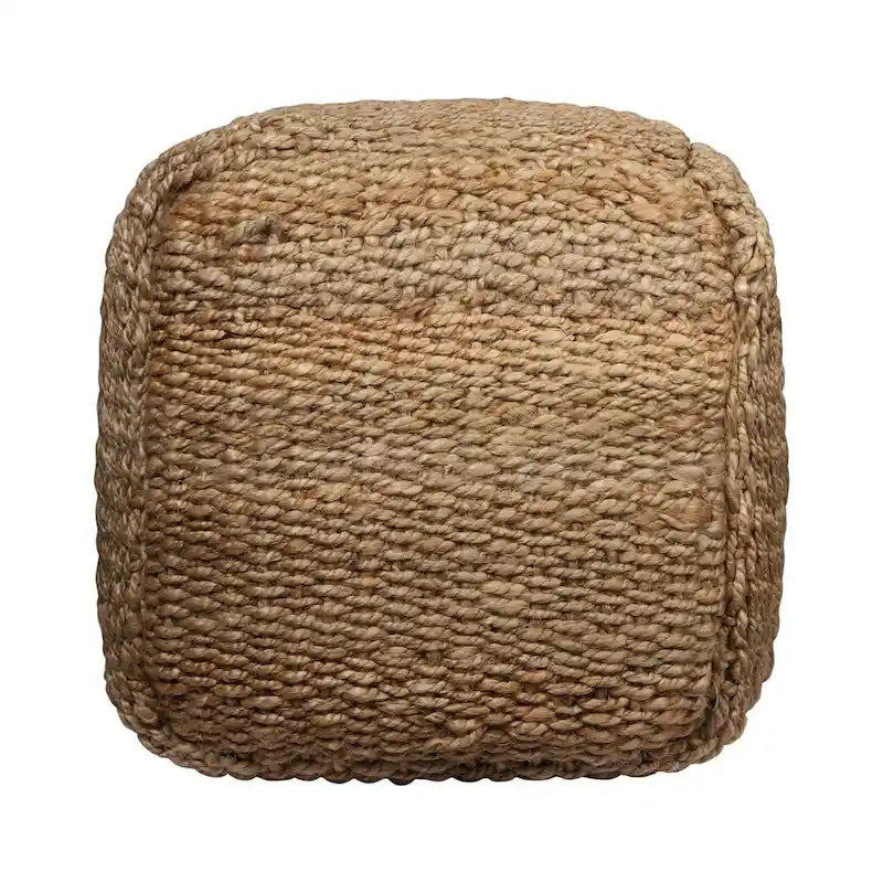 18" Natural Jute Woven Cube Pouf Ottoman - Handmade, 300lbs Capacity, Bohemian Style Footrest & Extra Seating, Soft Padded
