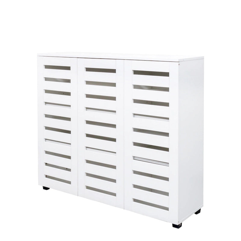 4-Tier Shoe Storage Cabinet with Louvered Doors - Adjustable Shelves, Freestanding Organizer, Particle Board & MDF Construction