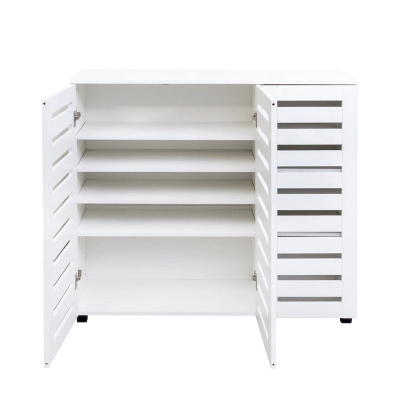 4-Tier Shoe Storage Cabinet with Louvered Doors - Adjustable Shelves, Freestanding Organizer, Particle Board & MDF Construction