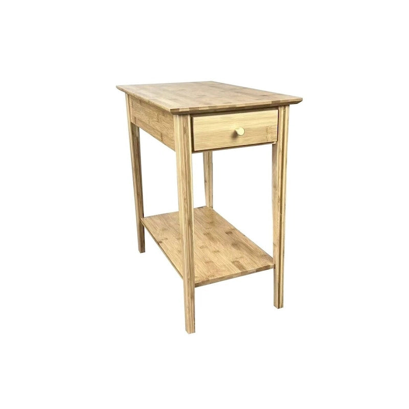 23"H Solid Bamboo End Table with Drawer - Mid-Century Style, 100lbs Capacity, Steel Brackets, Lower Shelf, Tapered Legs