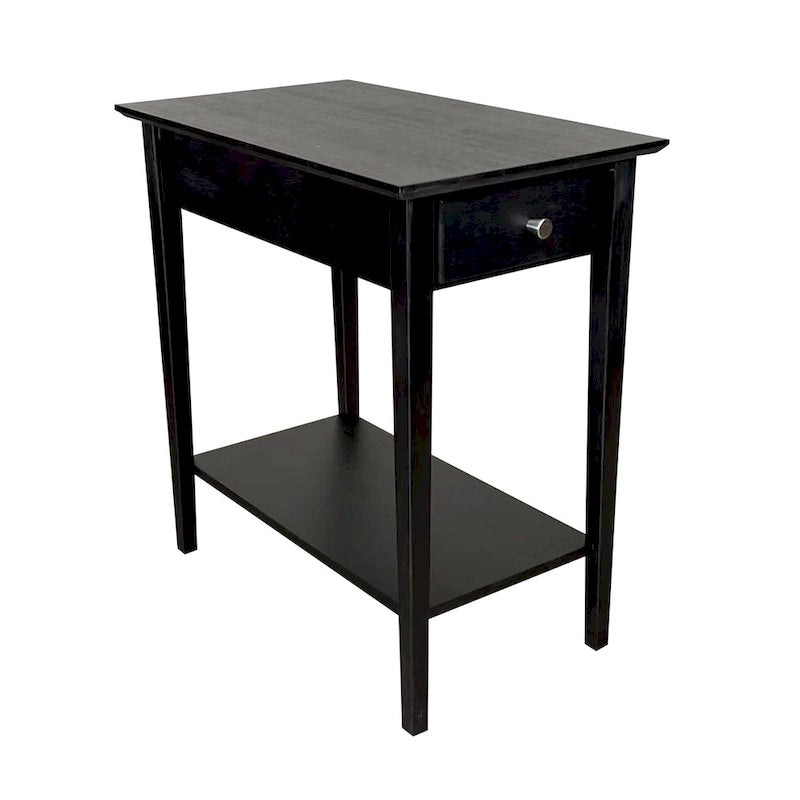 23"H Solid Bamboo End Table with Drawer - Mid-Century Style, 100lbs Capacity, Steel Brackets, Lower Shelf, Tapered Legs