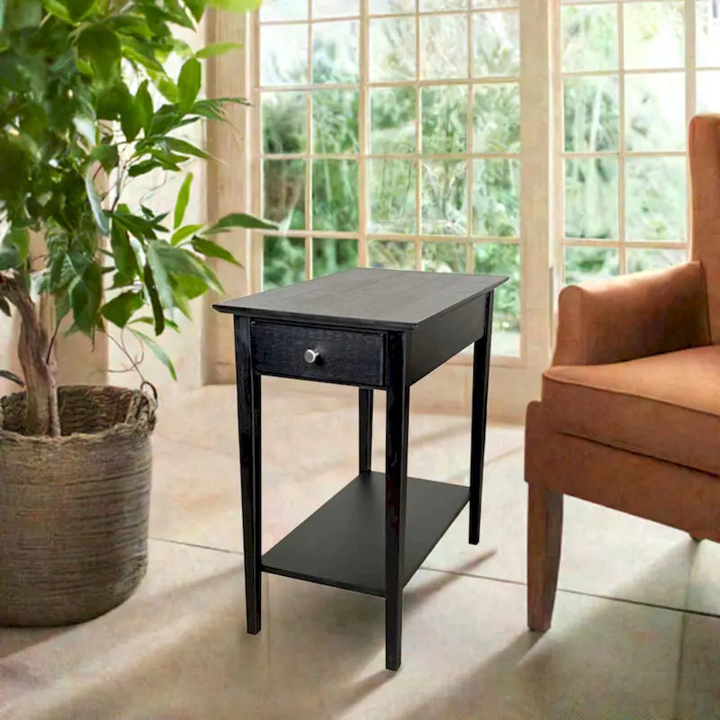23"H Solid Bamboo End Table with Drawer - Mid-Century Style, 100lbs Capacity, Steel Brackets, Lower Shelf, Tapered Legs