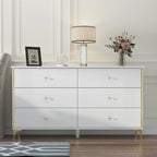 White Lacquer 6 Drawer Dresser with Gold Metal Handles & Legs - Modern Bedroom Storage Cabinet, MDF Construction, Easy Assembly