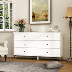 White Lacquer 6 Drawer Dresser with Gold Metal Handles & Legs - Modern Bedroom Storage Cabinet, MDF Construction, Easy Assembly