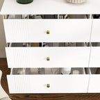 White Lacquer 6 Drawer Dresser with Gold Metal Handles & Legs - Modern Bedroom Storage Cabinet, MDF Construction, Easy Assembly