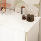 White Lacquer 6 Drawer Dresser with Gold Metal Handles & Legs - Modern Bedroom Storage Cabinet, MDF Construction, Easy Assembly