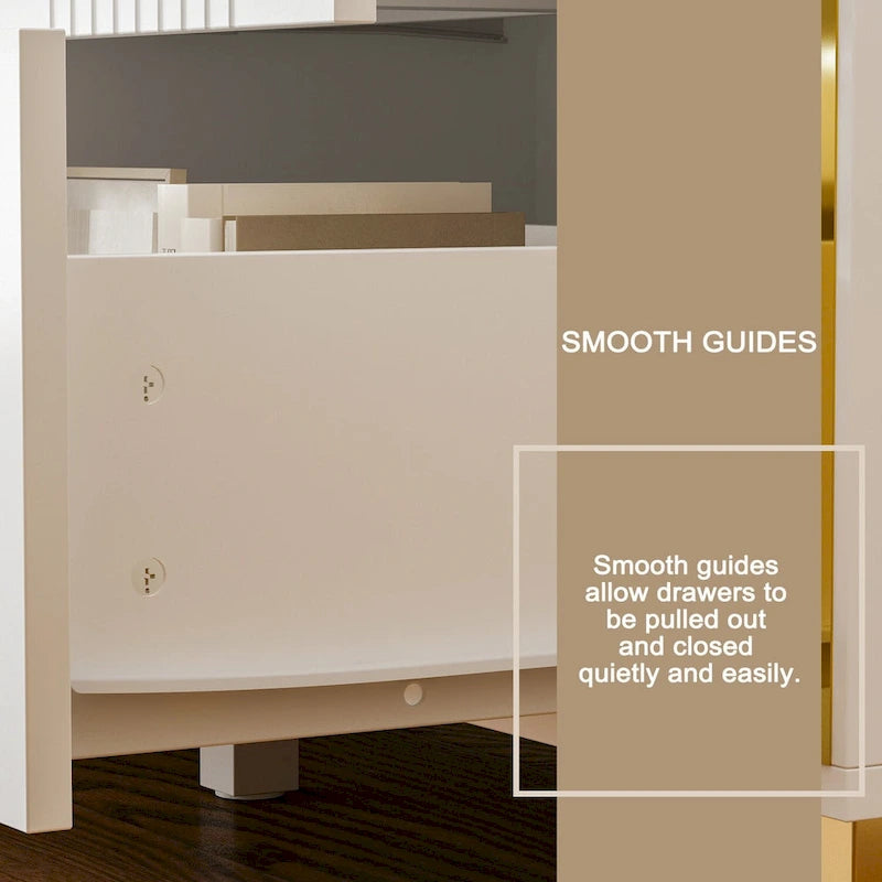 White Lacquer 6 Drawer Dresser with Gold Metal Handles & Legs - Modern Bedroom Storage Cabinet, MDF Construction, Easy Assembly