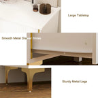 White Lacquer 6 Drawer Dresser with Gold Metal Handles & Legs - Modern Bedroom Storage Cabinet, MDF Construction, Easy Assembly