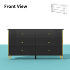 White Lacquer 6 Drawer Dresser with Gold Metal Handles & Legs - Modern Bedroom Storage Cabinet, MDF Construction, Easy Assembly