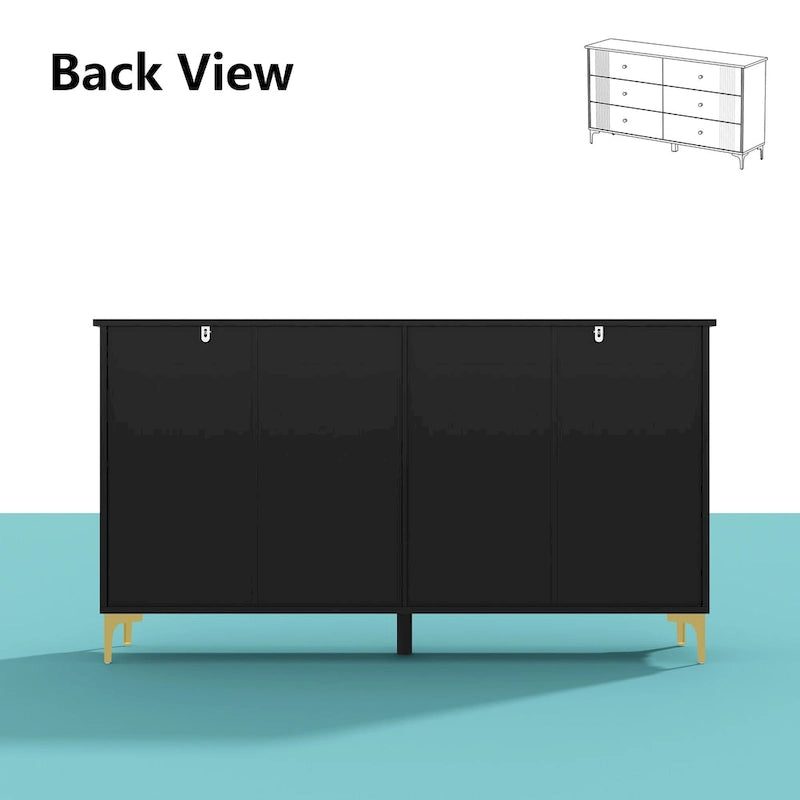 White Lacquer 6 Drawer Dresser with Gold Metal Handles & Legs - Modern Bedroom Storage Cabinet, MDF Construction, Easy Assembly