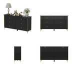 White Lacquer 6 Drawer Dresser with Gold Metal Handles & Legs - Modern Bedroom Storage Cabinet, MDF Construction, Easy Assembly