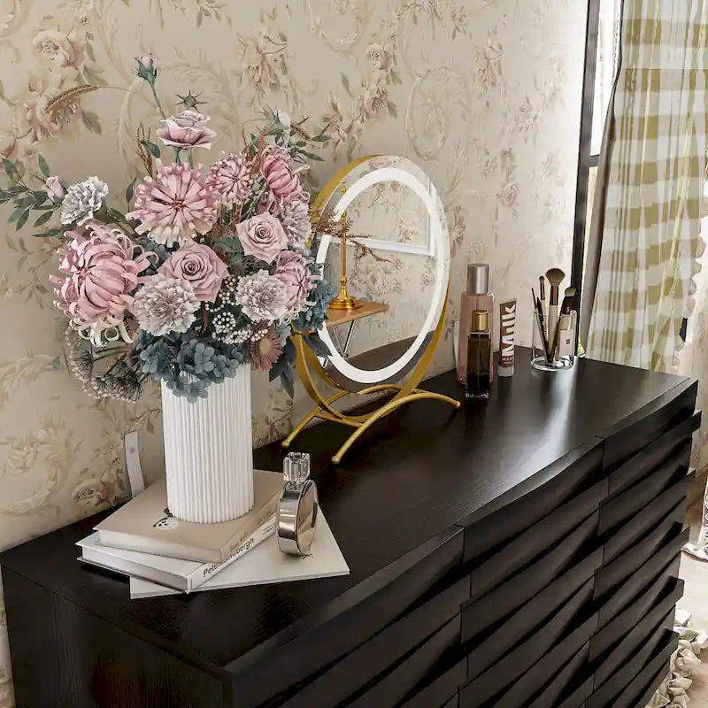 Modern Black Buffet Cabinet with Adjustable Shelves - 55"W x 15.7"D x 31.4"H Storage Organizer, Solid Wood Legs, MDF Construction