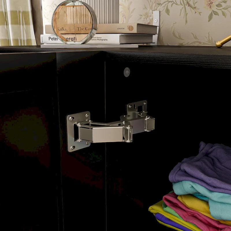 Modern Black Buffet Cabinet with Adjustable Shelves - 55"W x 15.7"D x 31.4"H Storage Organizer, Solid Wood Legs, MDF Construction