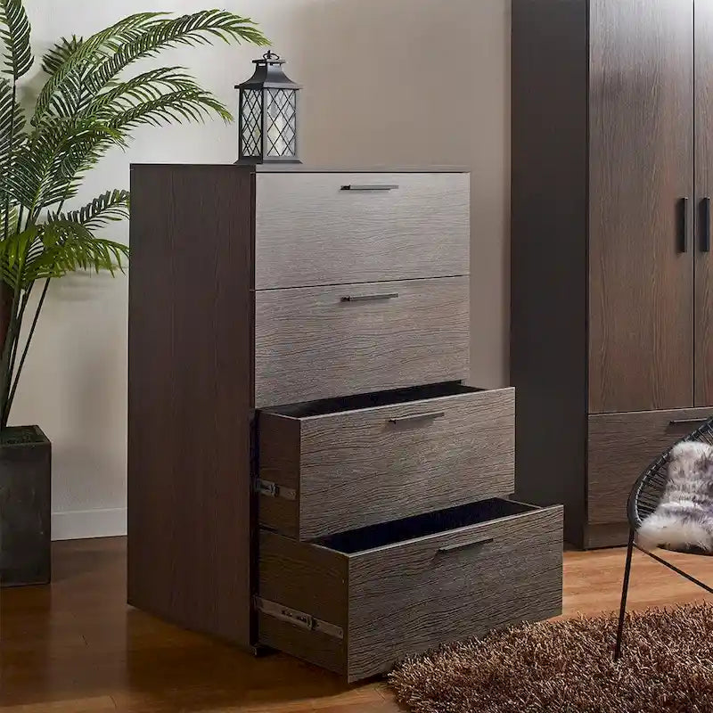 Farmhouse 4-Drawer Jumbo Chest - Extra Deep Storage, Water & Scratch Resistant, E0 Eco-Friendly Board, Rustic Modern Style