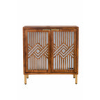 27.6"W Mirrored Farmhouse Accent Cabinet - Geometric Overlays, Solid Wood, 80lbs Capacity, Easy Assembly, Rustic Modern Style