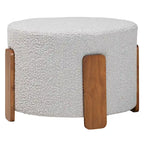 21.3" Round Japandi Ottoman Footstool - Boucle Fabric, Rubberwood Legs, Foam Padded, Cream/Grey Options, Modern Minimalist Style
