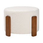21.3" Round Japandi Ottoman Footstool - Boucle Fabric, Rubberwood Legs, Foam Padded, Cream/Grey Options, Modern Minimalist Style