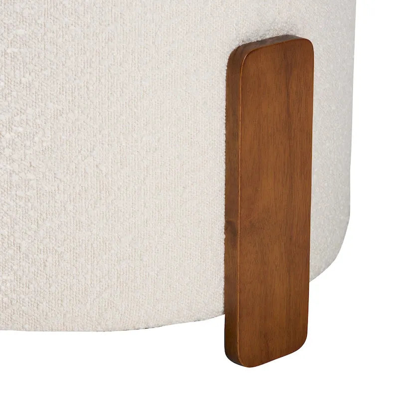 21.3" Round Japandi Ottoman Footstool - Boucle Fabric, Rubberwood Legs, Foam Padded, Cream/Grey Options, Modern Minimalist Style
