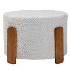 21.3" Round Japandi Ottoman Footstool - Boucle Fabric, Rubberwood Legs, Foam Padded, Cream/Grey Options, Modern Minimalist Style