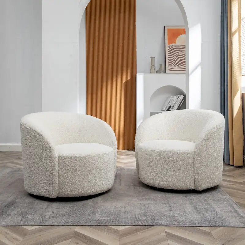 Swivel Accent Barrel Chair Set of 2 34"W Upholstered 360° Rotation Solid Wood Frame No Assembly Modern