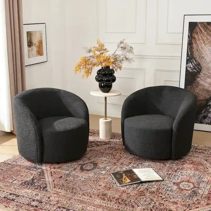 Swivel Accent Barrel Chair Set of 2 34"W Upholstered 360° Rotation Solid Wood Frame No Assembly Modern