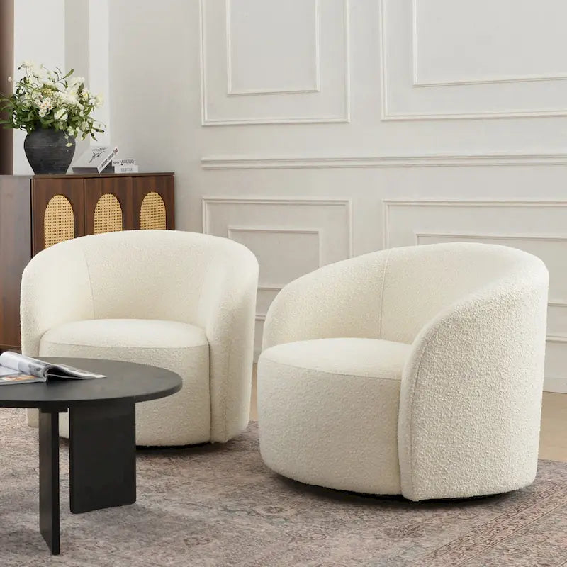 Swivel Accent Barrel Chair Set of 2 34"W Upholstered 360° Rotation Solid Wood Frame No Assembly Modern