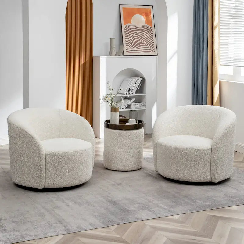 Swivel Accent Barrel Chair Set of 2 34"W Upholstered 360° Rotation Solid Wood Frame No Assembly Modern