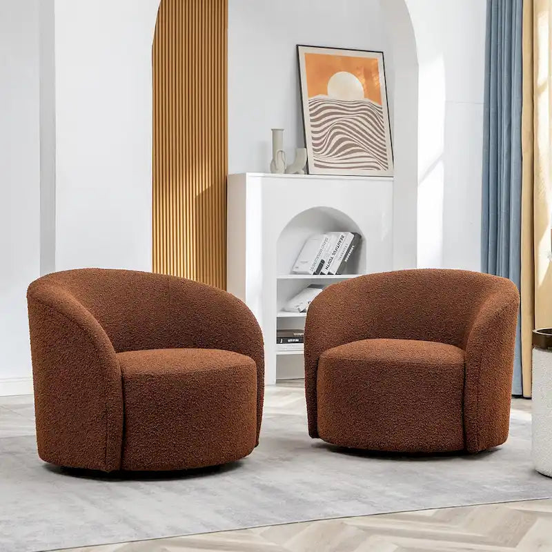 Swivel Accent Barrel Chair Set of 2 34"W Upholstered 360° Rotation Solid Wood Frame No Assembly Modern