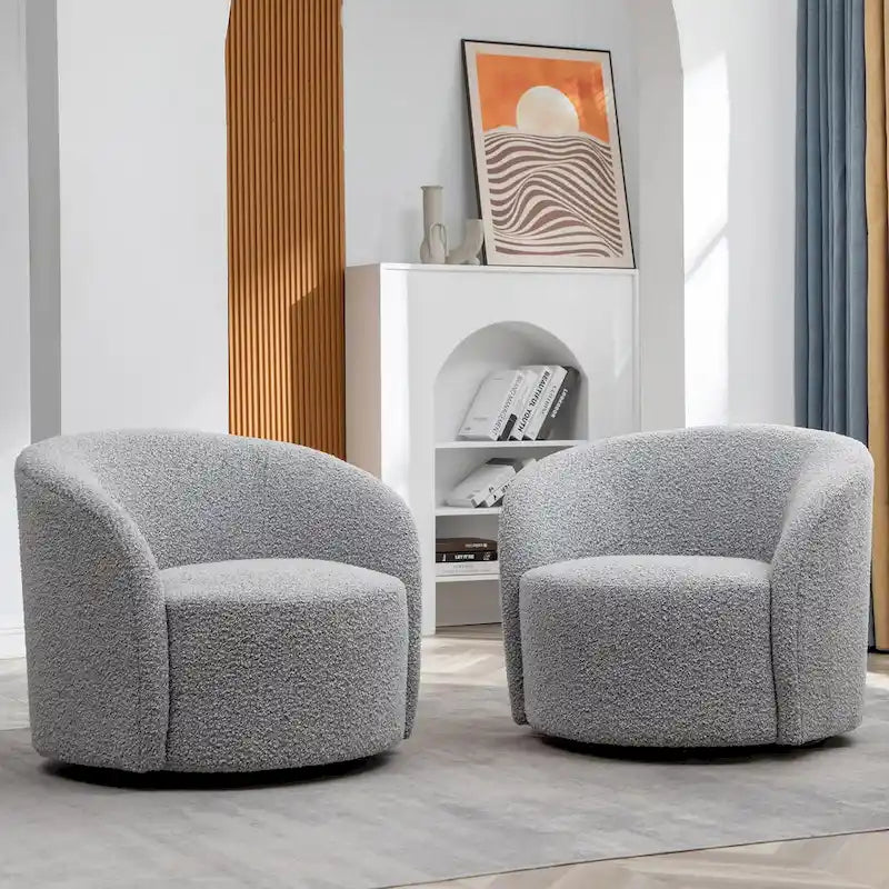 Swivel Accent Barrel Chair Set of 2 34"W Upholstered 360° Rotation Solid Wood Frame No Assembly Modern
