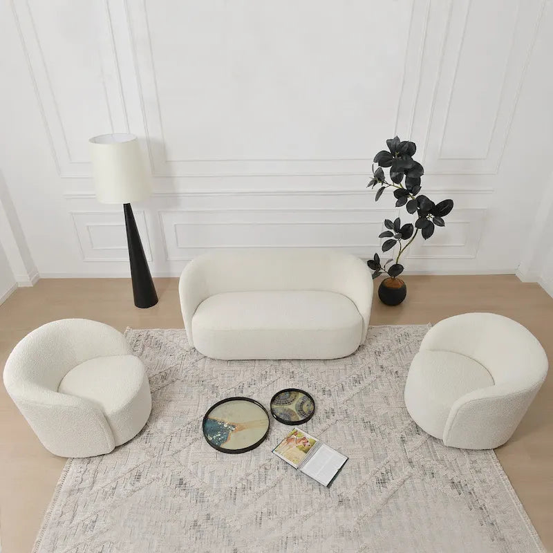 Swivel Accent Barrel Chair Set of 2 34"W Upholstered 360° Rotation Solid Wood Frame No Assembly Modern