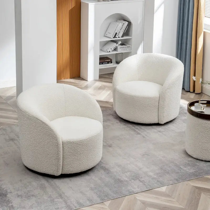 Swivel Accent Barrel Chair Set of 2 34"W Upholstered 360° Rotation Solid Wood Frame No Assembly Modern