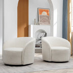 Swivel Accent Barrel Chair Set of 2 34"W Upholstered 360° Rotation Solid Wood Frame No Assembly Modern