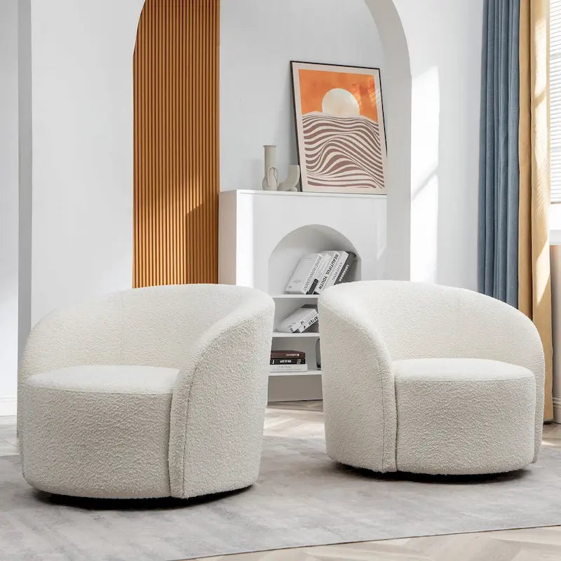 Swivel Accent Barrel Chair Set of 2 34"W Upholstered 360° Rotation Solid Wood Frame No Assembly Modern
