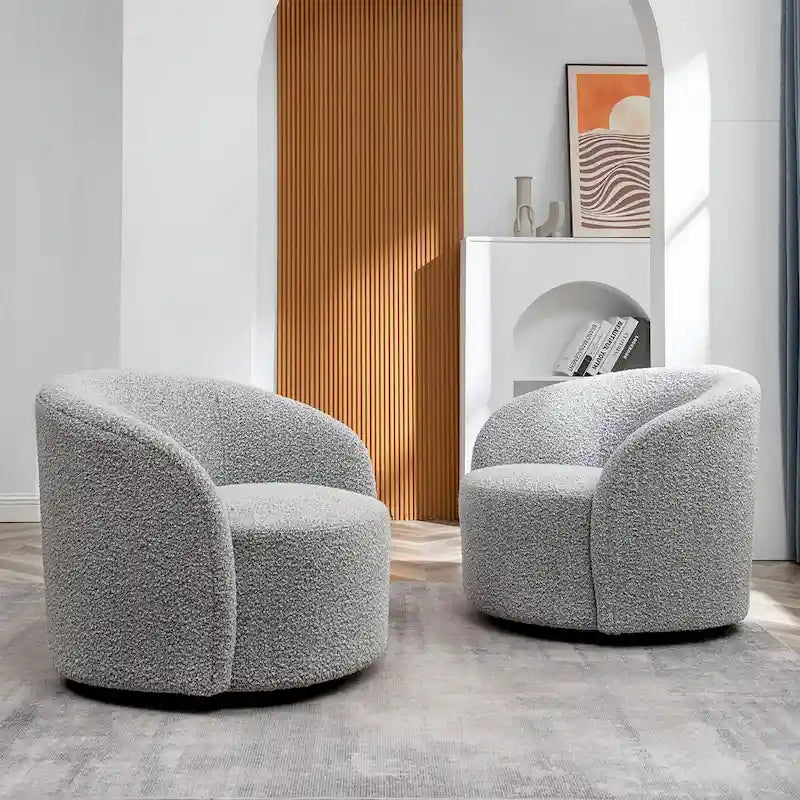 Swivel Accent Barrel Chair Set of 2 34"W Upholstered 360° Rotation Solid Wood Frame No Assembly Modern