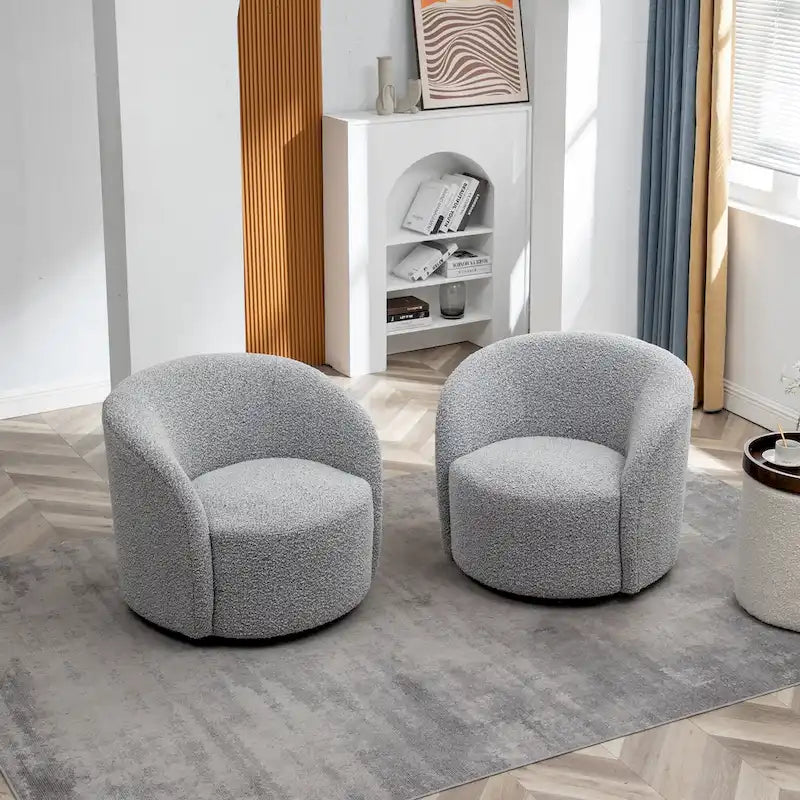 Swivel Accent Barrel Chair Set of 2 34"W Upholstered 360° Rotation Solid Wood Frame No Assembly Modern